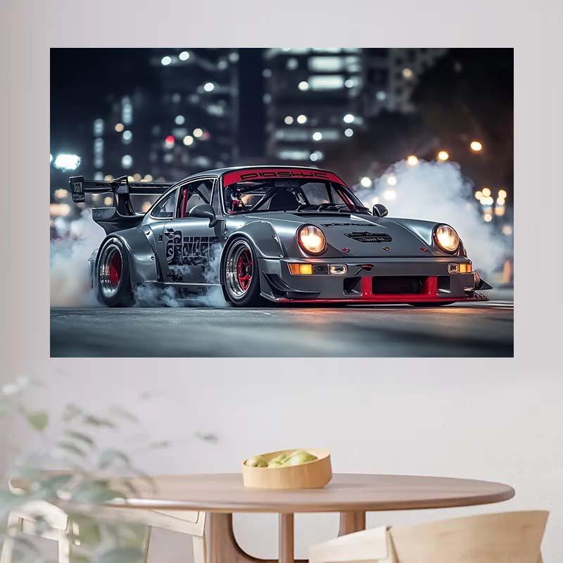 Racing wall art tapestry night city drift scene car poster modern living room decoration sports vehicle canvas painting 74x94cm(29x37in)