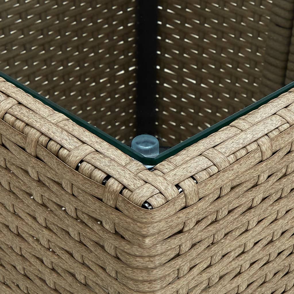 VidaXL Beistelltisch Beige 41,5x41,5x44 cm Poly Rattan und Hartglas