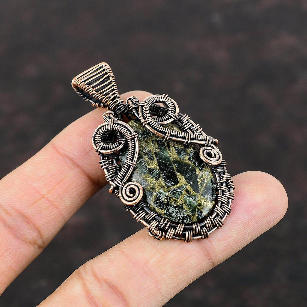Copper Seraphinite Pendant Copper Wire Wrapped Jewelry Wonderful Gemstone Pendant Handmade Jewelry Copper Wire Wrapped Pendant Gift For Mom