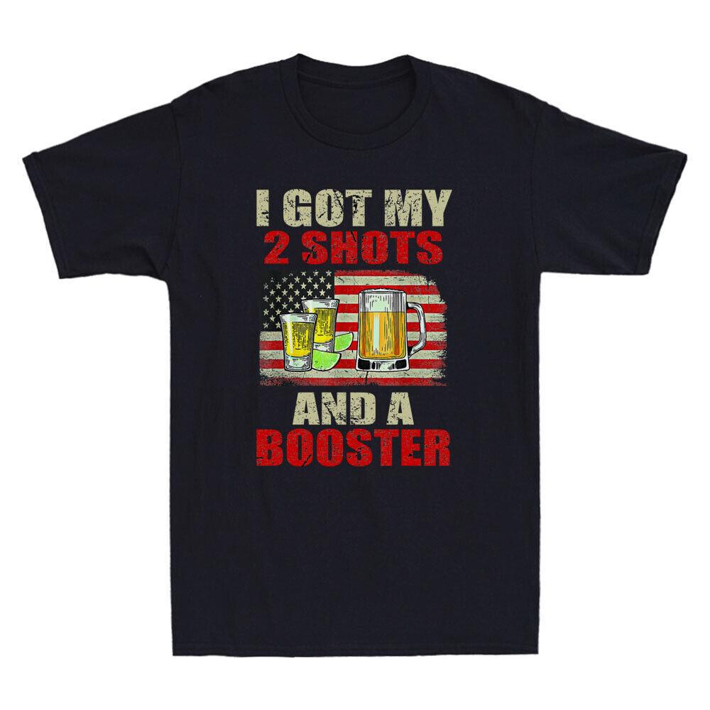 I Got My 2 Shots And A Booster Funny Vaccination Joke Gift Vintage Men s T-Shirt L