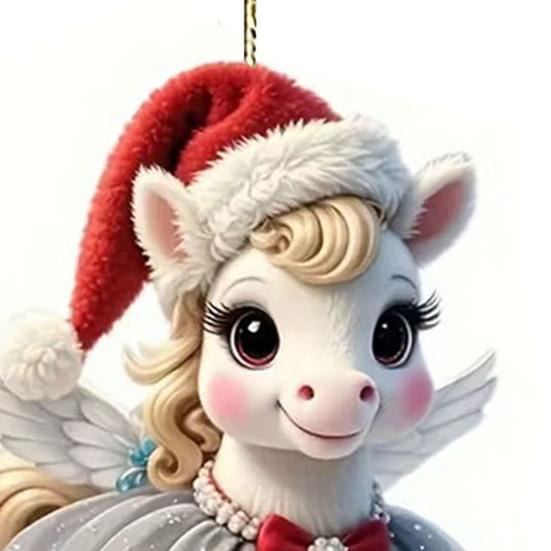 Christmas Pony Ornament 2D Acrylic Hanging Decor for Car And Tree Cute Horse Design Holiday Gift for Kids