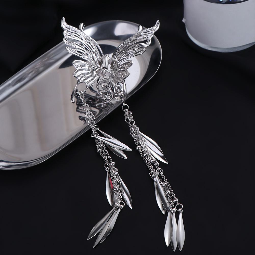 Listová kovová spona na žraloka Etnický styl Čínský motýl Sponky do vlasů Motýlí střapeček Denní dráp do vlasů