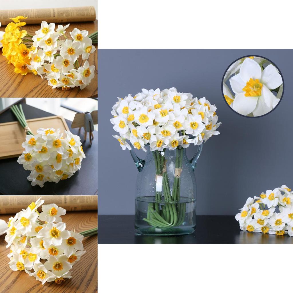Vibrant 6pcs Fake Silk Narcissus Daffodil Flowers For Perfect Home Ambiance