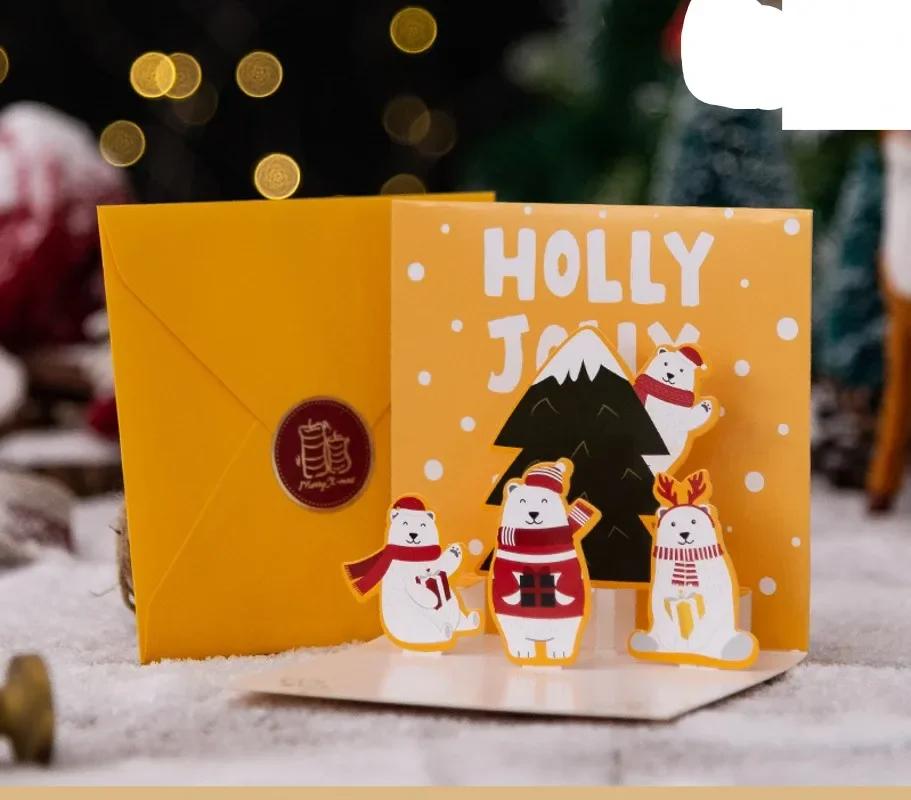 6/1PC 3D Christmas Pop-up Card Santa Snowman Xmas Greeting Cards New Year Decoration Party Invitations Gift Friends Postcard
