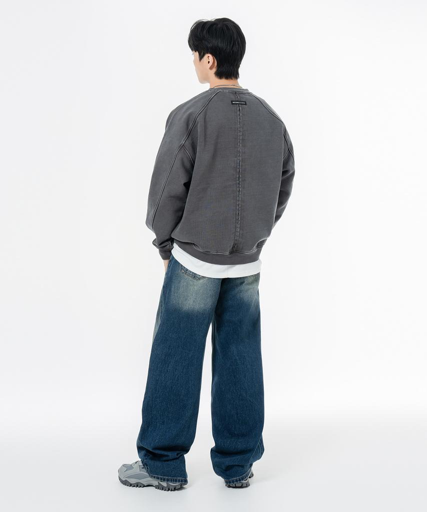 MOZMOZ Heavy Weight Pigment Raglan Back Slit Oversized Sweatshirt Charcoal