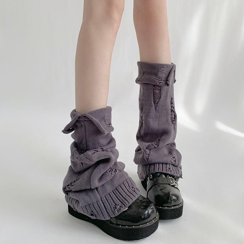 Autumn Winter Japanese Style Knitted Hot Girl Leg Warmers Cuffed Ripped Y2K Subculture Cute Versatile Leg Flared Mouth