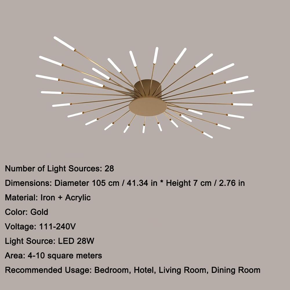 Gold 28 Heads Non Dimmable Pendant Lights Creative Fireworks Design Chandelier Modern Ceiling Light for Living Room Exhibition Hall Bedroom
