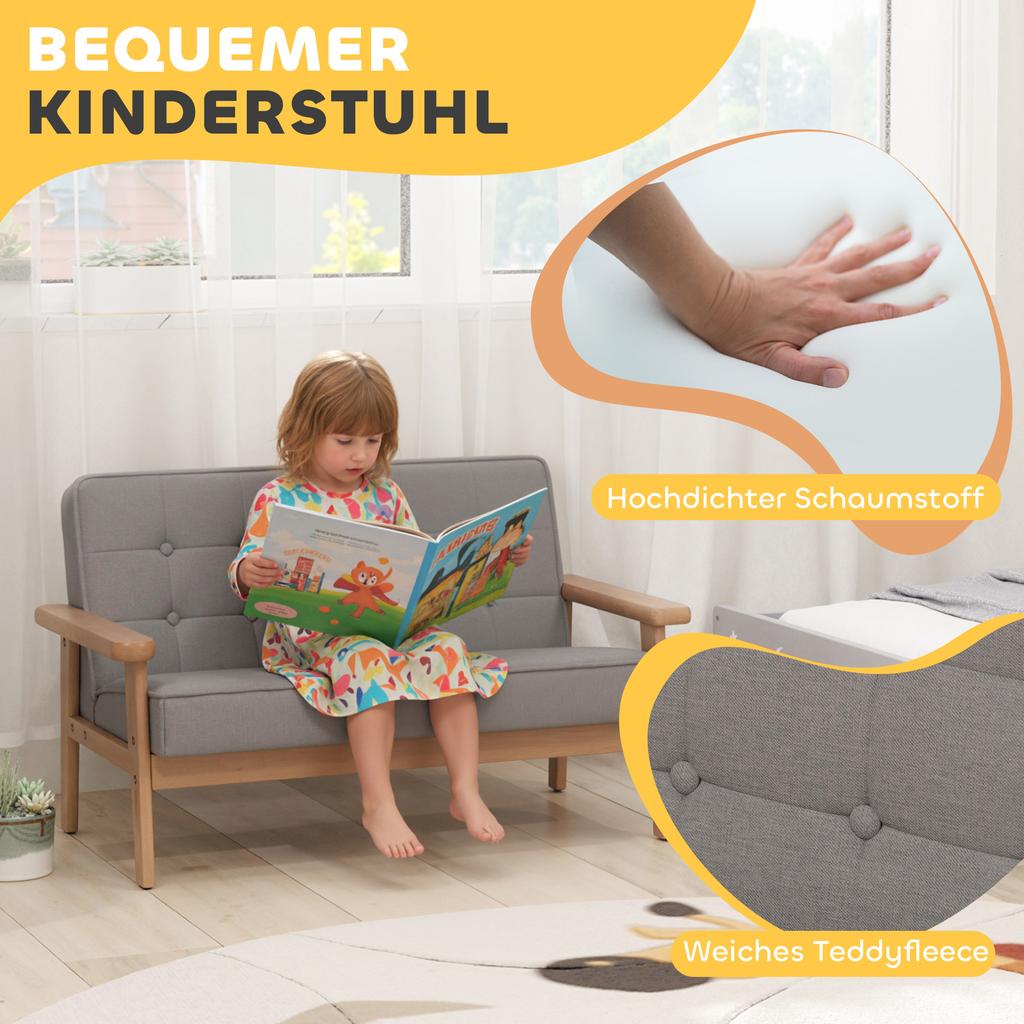 Kids Armchair, Kids Sofa with Wooden Frame, Velvet Look, Padded, for Children Aged 3-15 Years Grey
