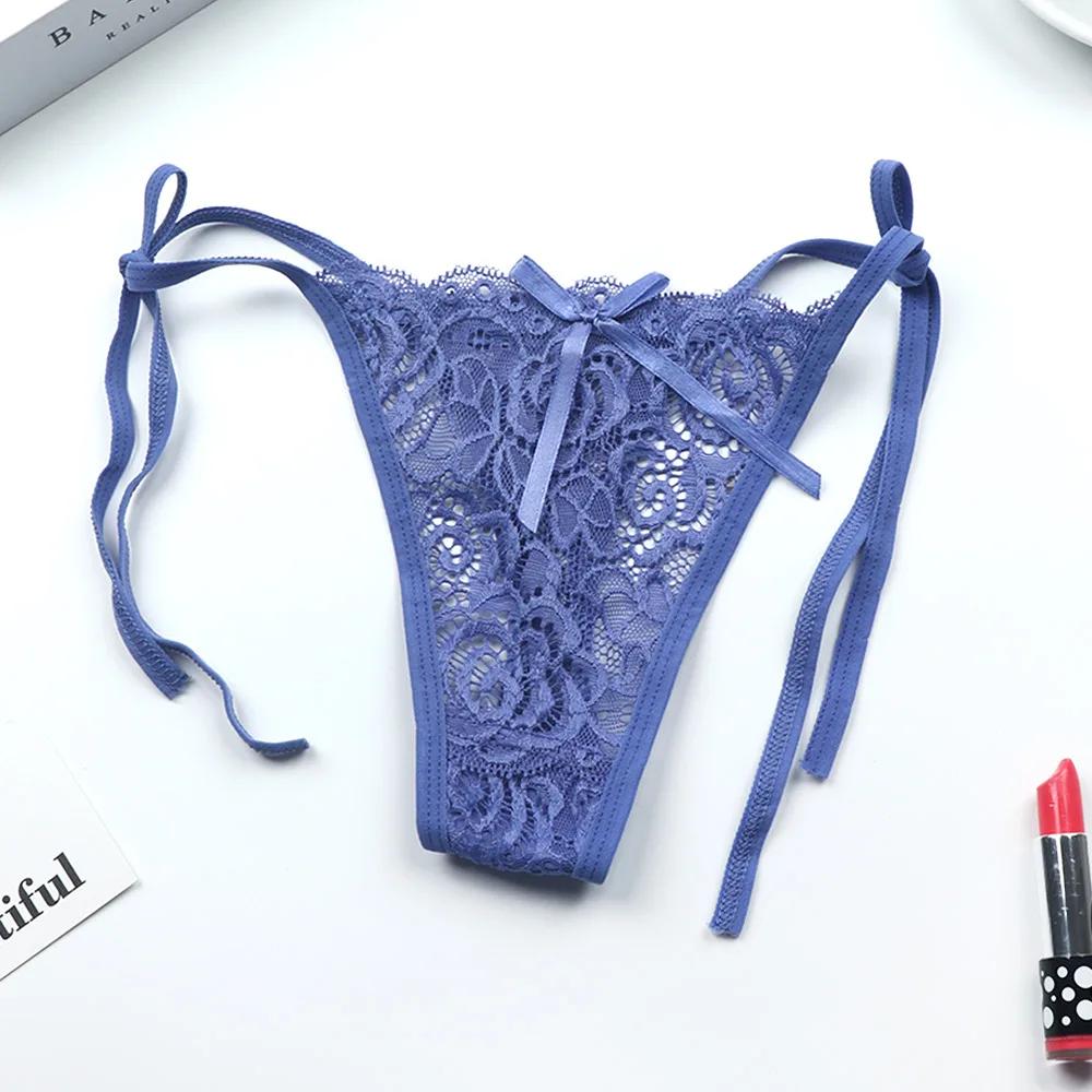 1 Pc Sexy G-string Thongs Women Panties Floral Sheer Underwear Soft Side Tie Lingerie Briefs Lace Transparent Thong Panties