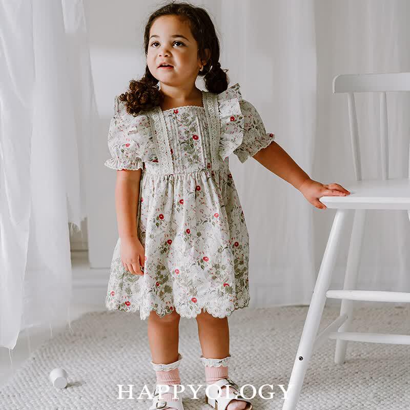 Happyology Girls  Embroidered Ruffle Princess Dress 3Y светло-зеленый