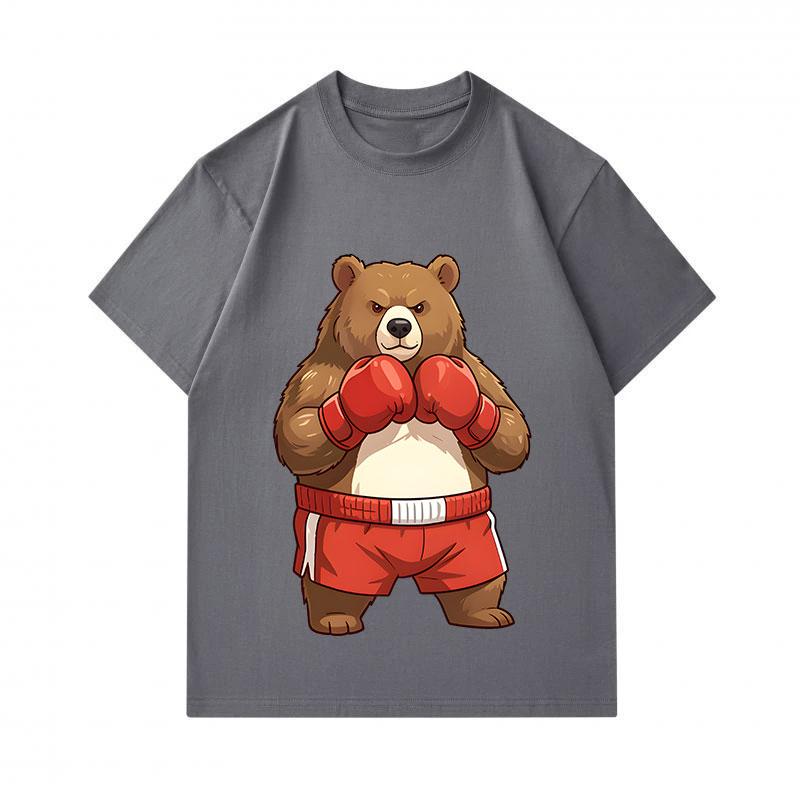 Men's 100% Cotton Crew Neck Short Sleeve T-Shirt, Cool Boxer Brown Bear Graphic Printed Casual Tee, Comfortable Loose Fit Daily Wear Top for Men