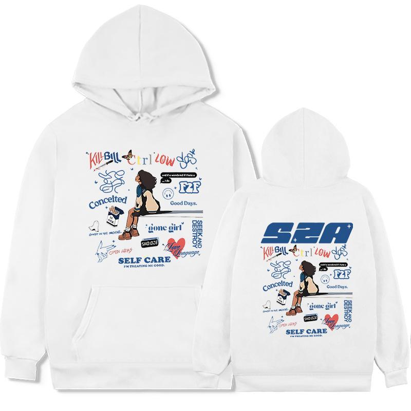 

SZA Music Album SOS Print Hoodie Women Unisex Hip Hop Vintage O L бежевый