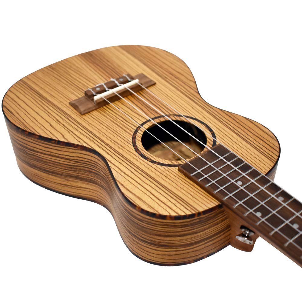 Bamboo BU-23CBQ Electric Ukulele with Built-in Tuner and Preamp, Concert Size, Zebrano Wood, Geared Tuners (Built-in Tuner, Soft Case Included)