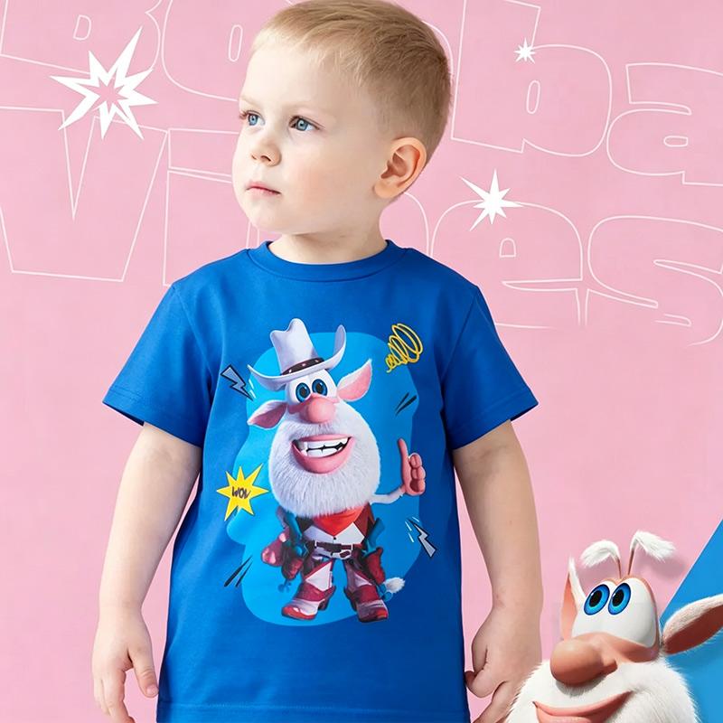Summer Cartoon Booba Print T-Shirt for Kids Boys Girls Casual Round Neck Short Sleeve Design Perfect for Toddlers Everyday Wear Holidays