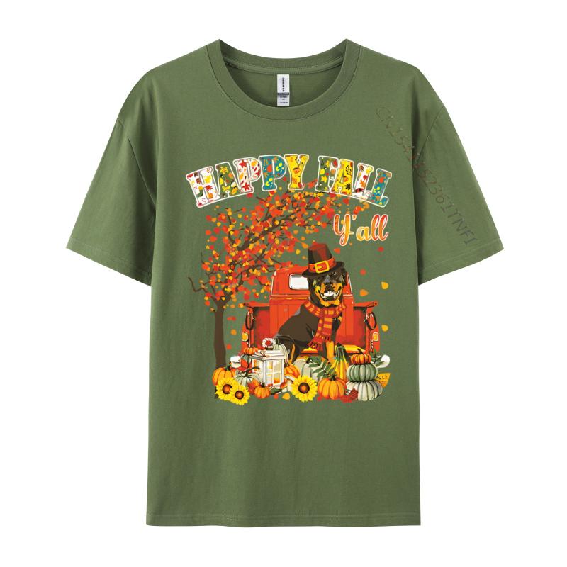 Rottweiler Dog Autumn Fall Pumpkin T Shirts Male Vintage Men Cotton Tee Shirts Cute Oversized T Shirt