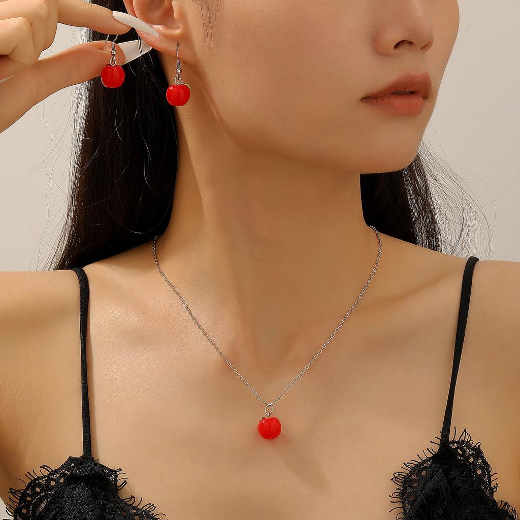Fresh Lemon Fruit Dangle Earrings Pendant Necklace Matching Jewelry Set Summer Fruit Themed Accessory for Women