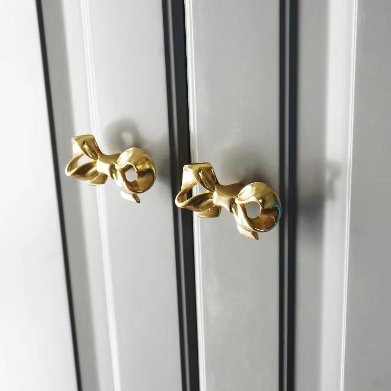 2/4PCS European Style Brass Bow Tie Cabinet Handle Bowknot Wardrobe Closet Cupboard Door Drawer Knobs Furniture Handles Pulls