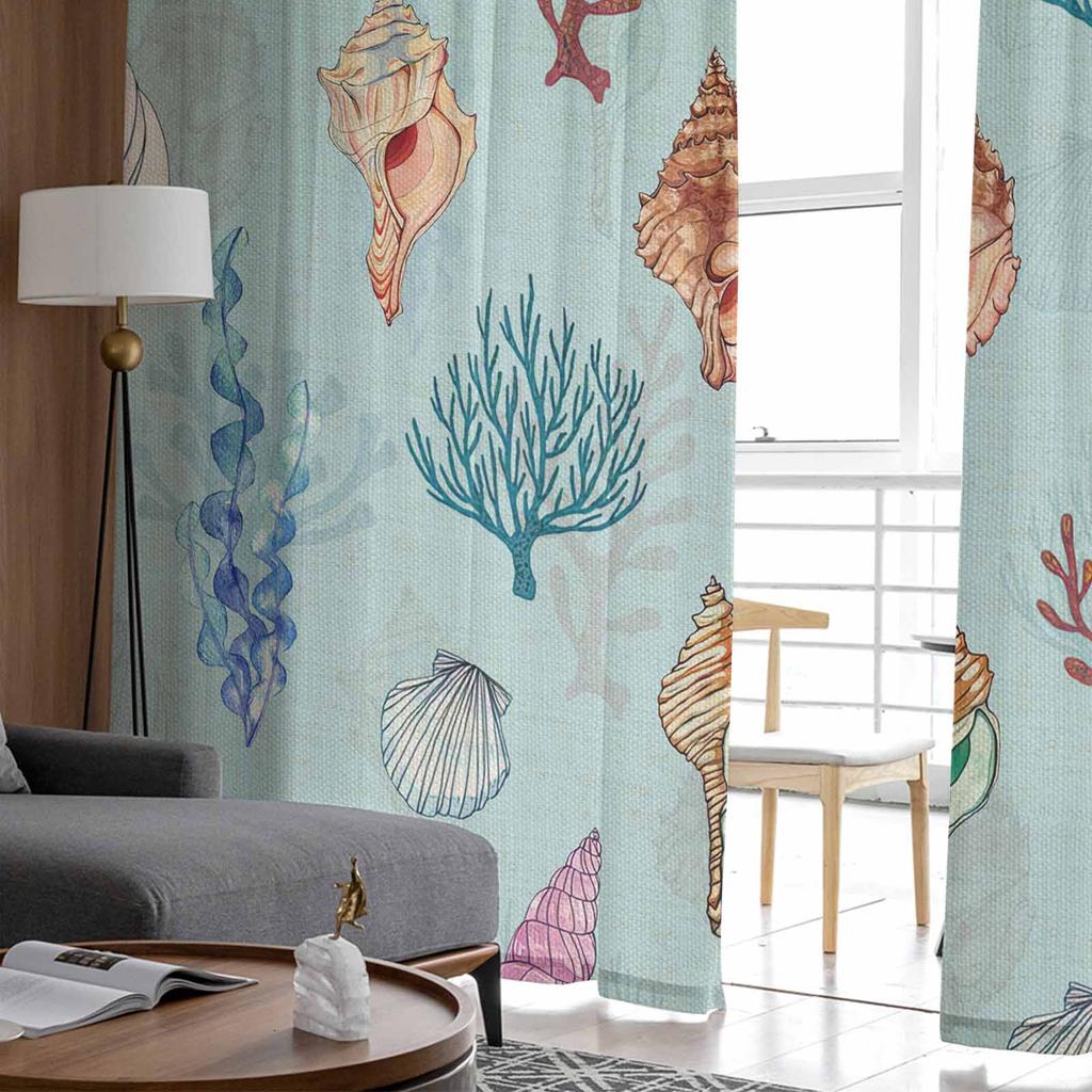 Coral Kelp Shell Conch Tulle Window Curtains for Bedroom Luxury Home Decor Drapes In Living Room Chiffon Panels