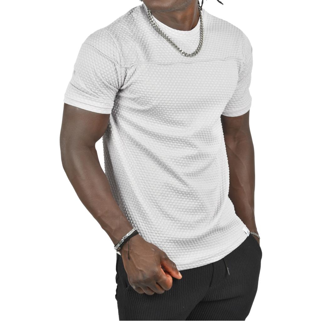 DeepSEA Front Pleated Embossed Dot Patterned Waffle Fabric T-Shirt 2403207