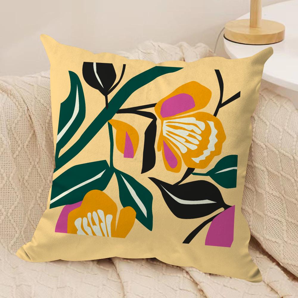 Plants and Flowers Cushion Cover Soft Plush Fabric Double-Sided Printed Sofa Cushion Cover for All Seasons Home Decor Gift