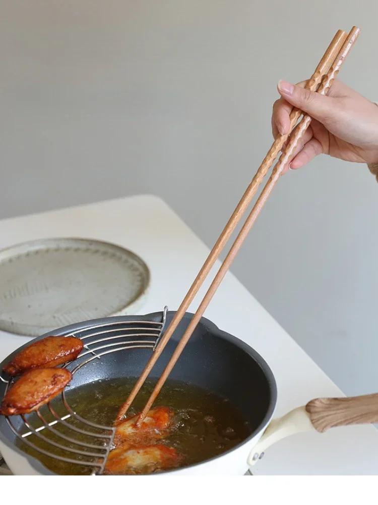 Bacchette Giapponesi Extra Lunghe in Legno di Faggio Lucidato per Cibo Fritto e Noodles Antiscivolo Strumenti da Cucina