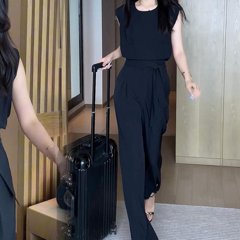 Summer Fashion European American Style Elegant Wide Leg Pants Two Piece Suit