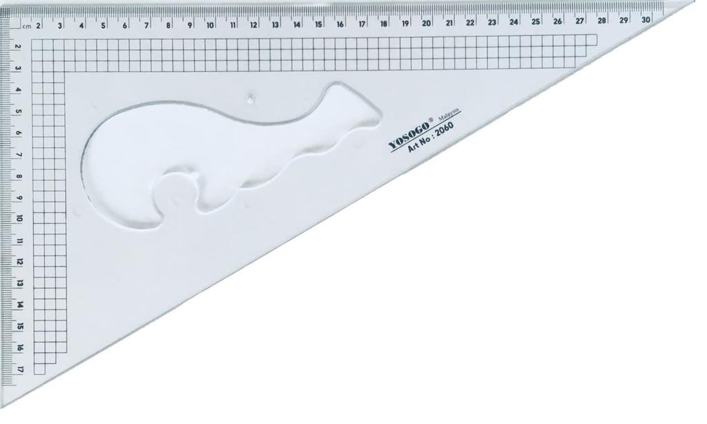 Large 30cm Acrylic Triangle Ruler with Grid, Clear, Set of 2