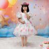 2024 New European & American Girls' Puff Sleeve Floral Mesh Tulle Princess Dress
