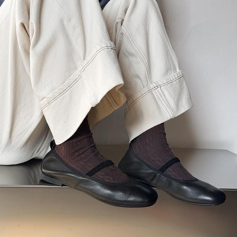 Fashion 2025 New Spring Women Flats Round Toe Chunky Heel Genuine Leather Women Shoes Shallow Soft Buckle Strap Mary Janes Ladies Shoes