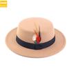 Men'S And Women'S Woolen Wool Flat Top Top Top Hat Retro Chicken Feather Jazz Hat Gentleman'S Hat Jdl-008A