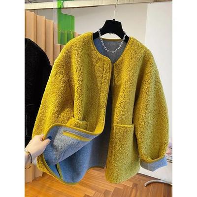 Damen Herbst- und Winterjacke Locker Imitat Lammwolle Einfarbig Schlichtes Oberteil