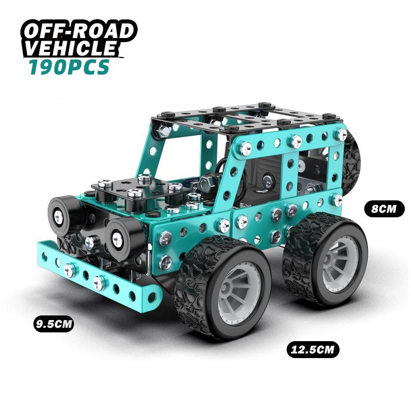 DIY Metal Building Block Assembly Model Off-road Vehicle Excavator Engineering Vehicle Set Simulation Screw Nut Car Toy For Boys