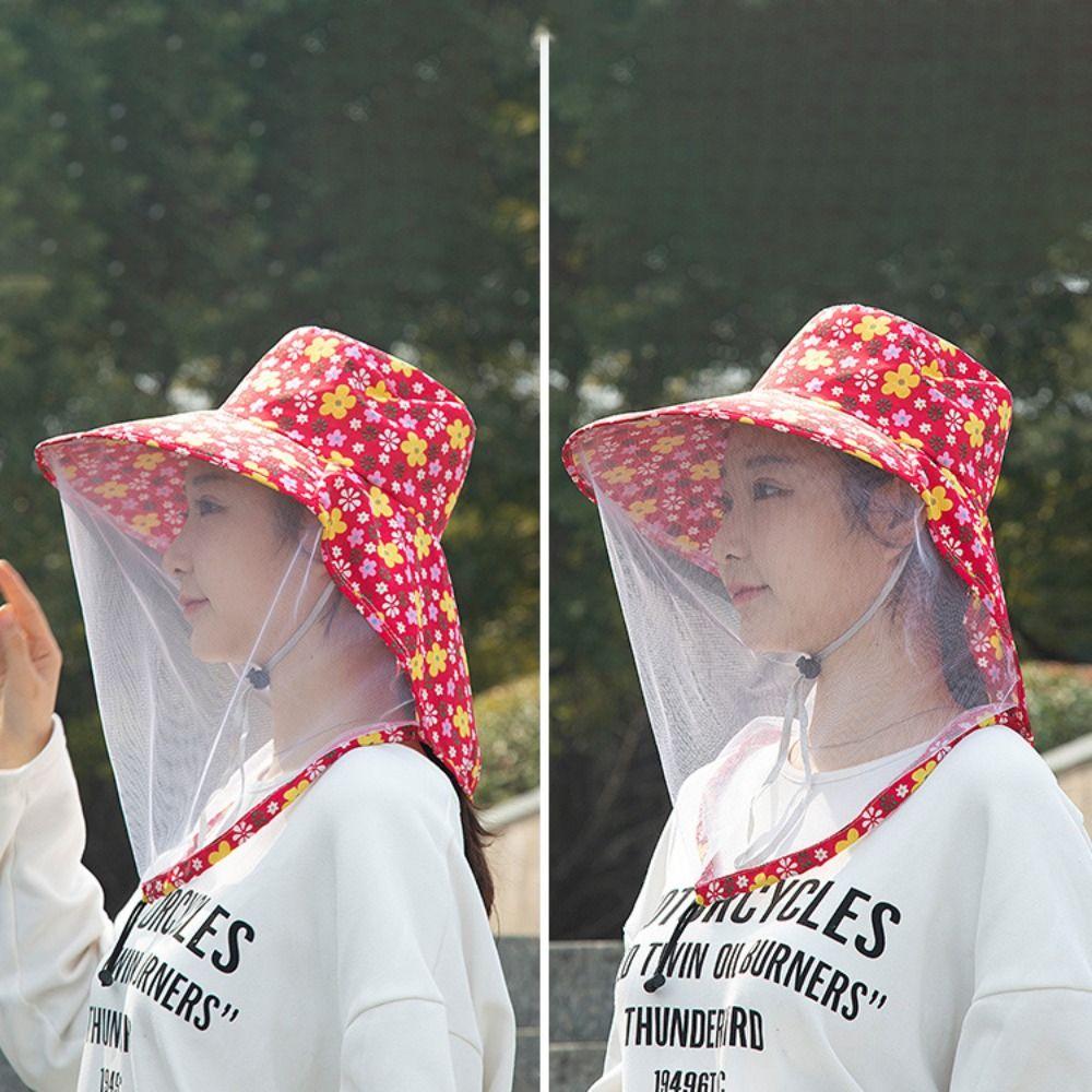 Printing Bee Mosquito Hat UV Protection Agricultural Work Hat Mesh Tea Picking Hat Ladies/Girls