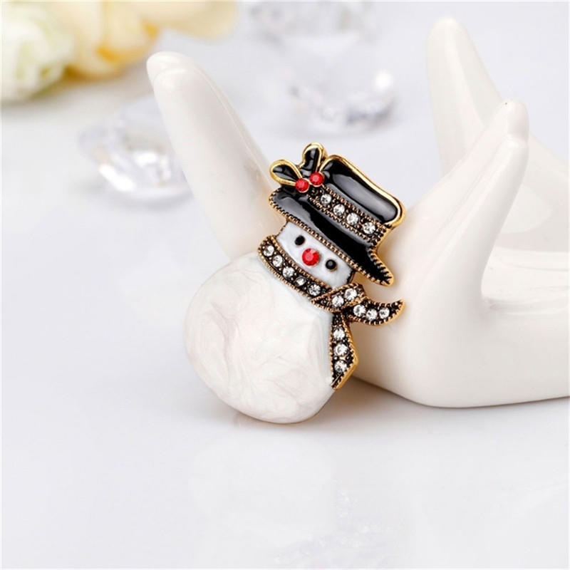 Rhinestone Snowman Hat Scarf Christmas Breastpin Corsage Women Brooch Pins Xmas Accessories