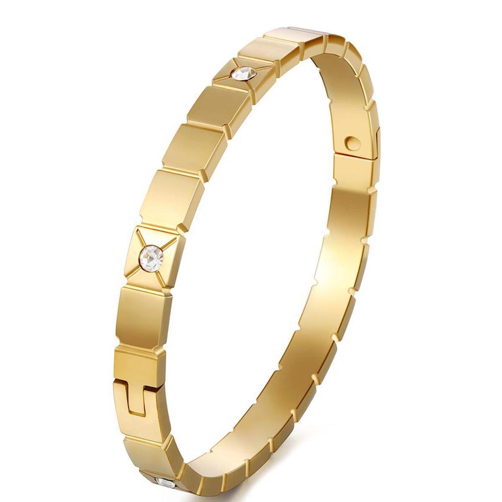 Bracelet de Luxe en Acier Inoxydable pour Femme: Titane Électroplaqué, Sertissage Diamants Complet, Style Européen-Américain