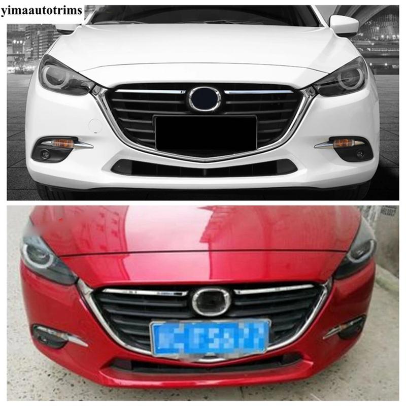Car Front Hood Grille Grills Strip Decoration Cover Trims Fit For Mazda 3 2017 2018 ABS Chrome Accessories Exterior Refit Kit