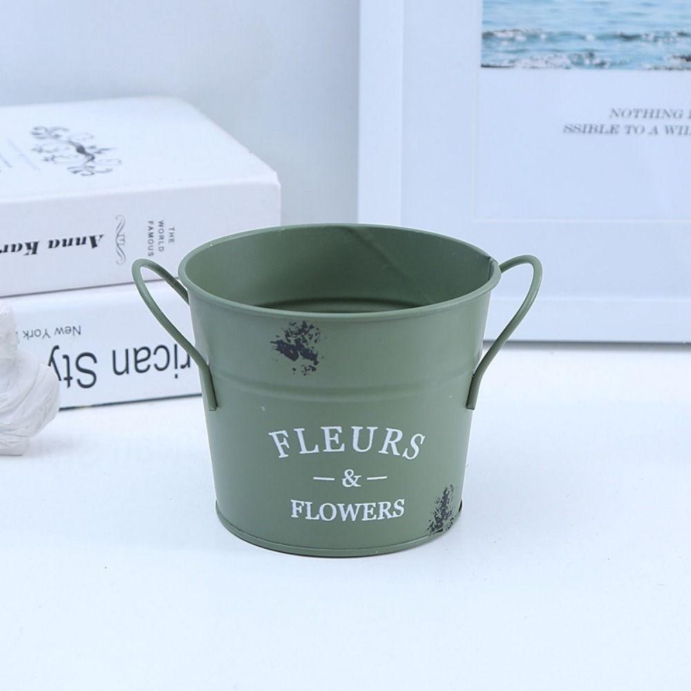 Handicraft Iron Planter Pot Decorative Flower Bucket Ornament Round Flower Pot Flower Arrangement