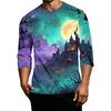 Men's Casual Halloween Print Round Neck 3/4 Sleeve T-Shirt
