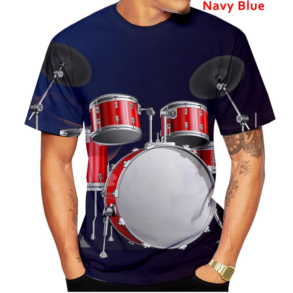 Fashionable Jazz Drum 3D Printed T-shirt Funny DJ Rock Short Sleeve Top Summer Casual Fashion Music Style Round Neck Clothing