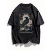 Vintage Gotické Havraní Potisk Tričko Unisex Vypraná Černá Kulatý Výstřih Oversized Tričko Y2K Streetwear Krátký Rukáv pro Každodenní Nošení