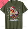 Chicken Santa Christmas Light Funny Xmas Chicken Pajamas TShirt Unisex Summer Streetwear Tops Cotton Ropa Hombre