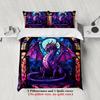 3pcs Stained Glass Purple Dragon Print Duvet Cover Set – for Kids Gift 100%Polyester, Soft, Breathable for Bedroom Decoration