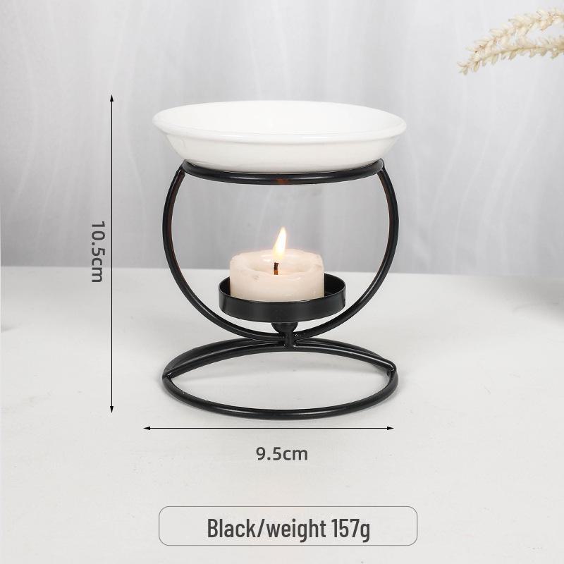 Lampă de aromaterapie transfrontalieră din fier și ceramică: Arzător de uleiuri esențiale și suport de tămâie pentru sfeșnic de birou.