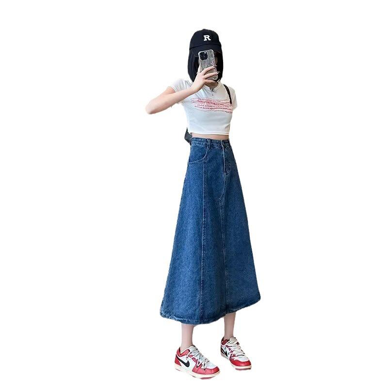 Damen Retro High-Waist A-Linien Denimrock - Mittellang, Große Größen, Weite Auslage für Frühling & Herbst 2026