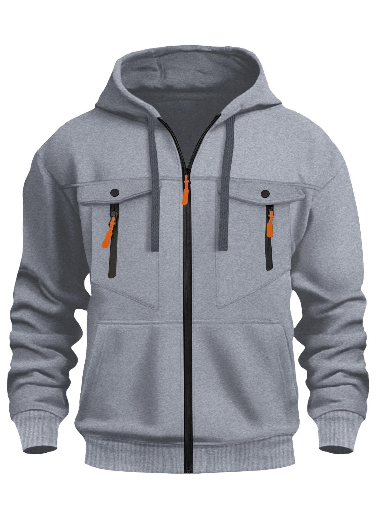 

Men s Trendy Fleece-Lined Zipper Hoodie Cardigan M светло-серый