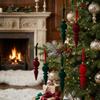 6PCS Oddly Shaped Flocked Finial Christmas Ball Exquisite Long Finial Hanging Ornaments  Party Decor