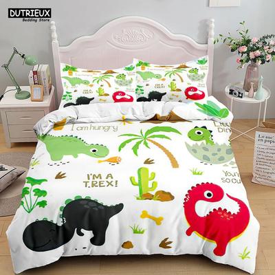 Cartoon Dinosaurier Bettwäsche Set Weiß Weiche Bettbezug Tiere Kinder Jungen Einzel Doppel Twin Queen King Größe Bettbezug Set