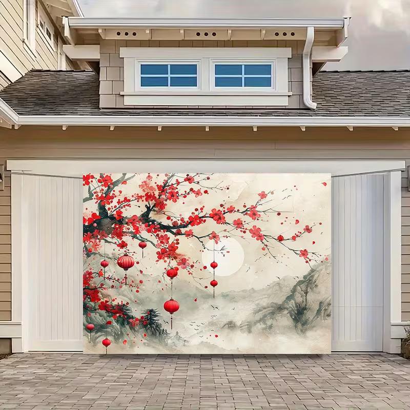 2D Elegant Oriental Plum Blossom and Lanterns Background Cloth