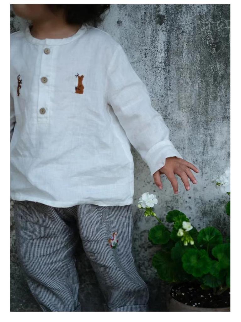 Boys' Cotton-Linen Elastic Waist Pants for Small & Medium Kids – Solid Color, Lightweight, Mosquito-Repellent Trousers