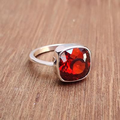 Kissenförmiger Roter Granat 925 Sterlingsilber Ring Schmuck, Handgefertigter Roter Granat Ring